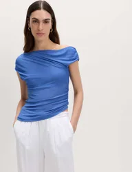 Asymmetric Mesh Drape Top Blue female