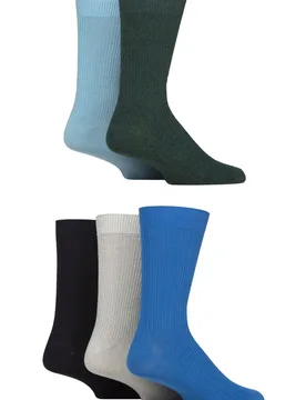 Mens 5 Pair Cotton Blend Crew Socks Green / Denim / Blue 7-11 Mens - Assorted - Size: 7-11 Mens - Jeff Banks - FashionsVida