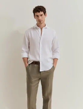 Camisa de lino de corte ajustado de hombre - Lion of Porches - FashionsVida