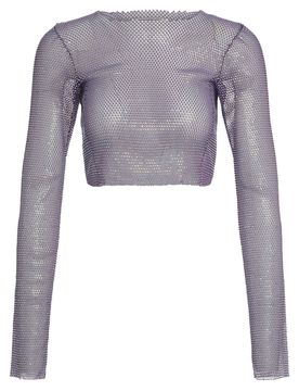 Embellished Long-sleeve Crop Top