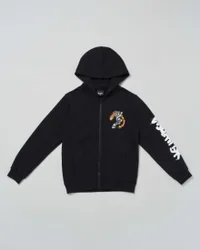 Felpa nera in cotone con cappuccio e zip