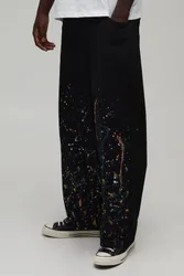 Herren Fassbein-Hose Mit Geschwungener Naht Und Farbspritzer-Muster Black Größe Large