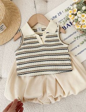 Conjunto de top de tirantes sin mangas de punto a rayas de moda casual para niña joven