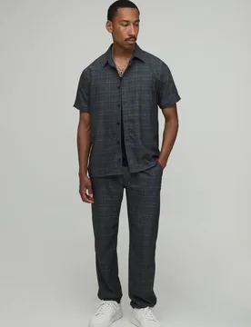 Men's Checked Regular Shirt & Tapered Trouser Set Charcoal Size X-Small Charcoal XS - boohooMAN - FashionsVida