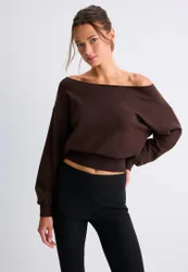 Asymmetrischer Strickpullover Braun M