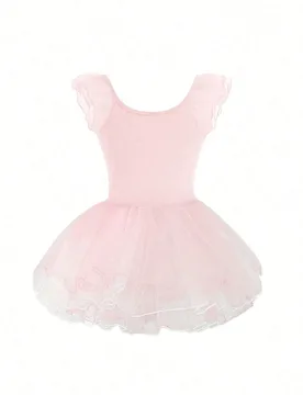 Vestido de tutú de ballet para niñas, body con mangas de malla de color contrastante para baile en otoño e invierno - Shein - FashionsVida