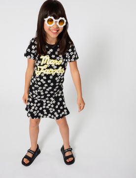 Para niña. W60861 Vestido camiseta (6Y= 114/119cm), Casual, Algodón, Manga corta, moda infantil
