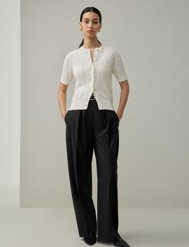 Donna Cardigan Seta-Cotone Elegante Trecce XL