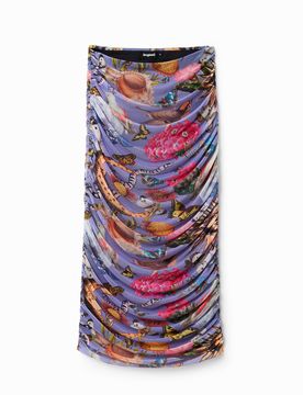 Falda midi slim tul, Poliester, Rojo, XS