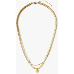 Collar de acero inoxidable corto doble con abalorio de trébol y circonita