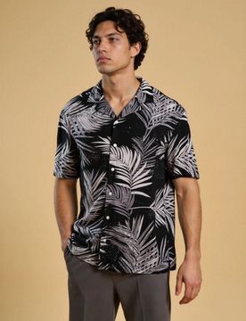 Camicia in viscosa con motivo estivo - nero