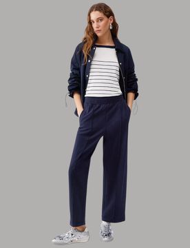 Pantaloni Larghi in Jersey Cotone ed Elastan, Vita Comoda