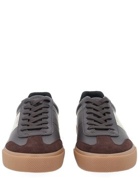 Grained Faux-leather Trainers with Leather Trims