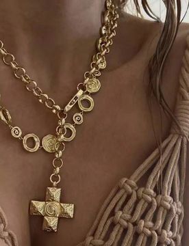Collares largos con cruz giratoria, collares de acero inoxidable para mujer, joyería de acero inoxidable gruesa y vintage, no se mancha