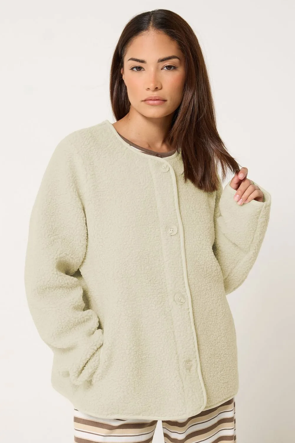 Women's Petite Borg Jacket in Ivory Size: 10 - Ivory - Size: 10 - PixieGirl - FashionsVida