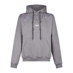 Felpa Leggera Cappuccio Uomo Embroidery Lightning Hoodie Grey/white
