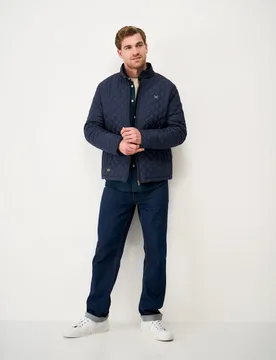 Pure Cotton Quilted Harrington Jacket Dark Navy male - Crew Clothing - FashionsVida