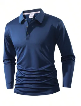 Camisa polo de manga larga de unicolor para hombres, moda casual, adecuada para uso diario, ligera y transpirable, camisa polo para hombres, adecuada - Shein - FashionsVida