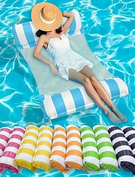Pieza Hamaca de malla inflable para piscina - Silla de ocio a rayas para adultos, adecuada para vacaciones, fiestas y relajación. Disponible en rosa, - Shein - FashionsVida