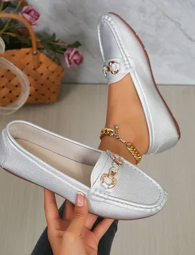 Mocasines casuales de mujer para primavera/otoño, nuevos, color plata, parte superior suave, suela blanda, cómodos, sin cordones, zapatos planos par - Shein - FashionsVida
