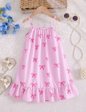 Vestido de niña con estampado digital de rayas, parche de tela tejida, volantes de color en el bajo, tirantes, adecuado para uso diario en verano, sa