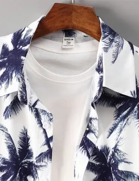Camisa de cuello tejido con estampado de palmeras para adolescente de vacaciones - Shein - FashionsVida