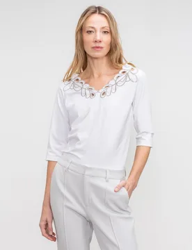 Camiseta de mujer con detalle en cuello pico - Lasserre - FashionsVida