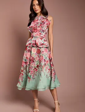 Women's Organza Floral Midi Skirt in Sage Size: 10 - Sage - Size: 10 - Coast - FashionsVida
