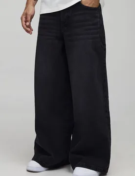 Men's Super Baggy Rigid Washed Jeans Washed Black Size 36R Washed Black 36R - boohooMAN - FashionsVida