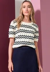 Kurzarm-Pullover mit Zick-Zack-Muster female Weiß