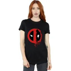 Women's Deadpool Split Splat Logo Cotton Boyfriend T-Shirt in Black Size: 3XL - Black - Size: 3XL