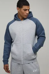 Herren Regular Fit Raglan-Ärmel Kapuzenpullover mit Reißverschluss Grey Marl Größe Small