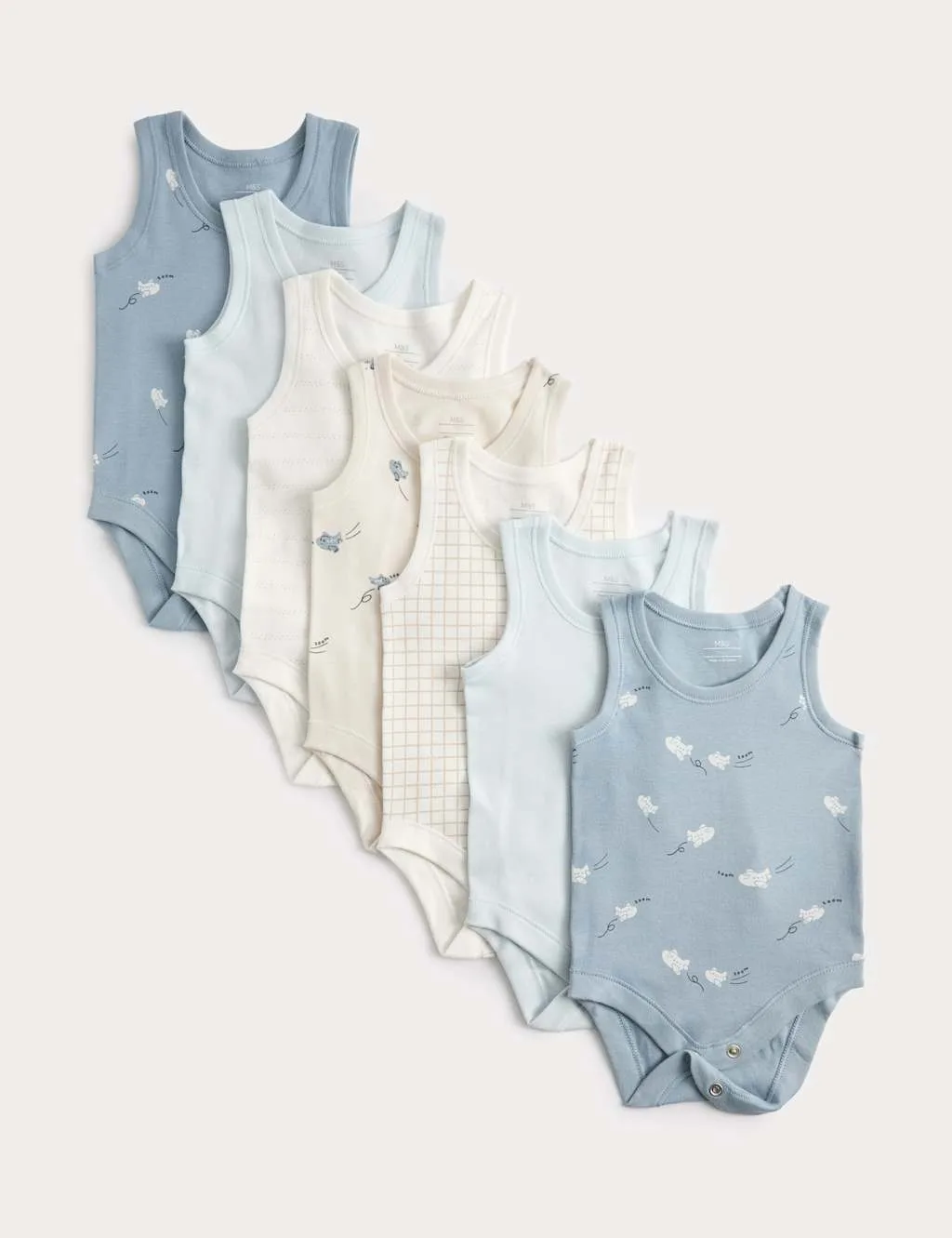 Pack Pure Cotton Patterned Bodysuits (7lbs-3 Yrs) Blue Mix male - M&S - FashionsVida