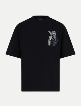 Loose-Fit T-Shirt mit Brustprint Schwarz S