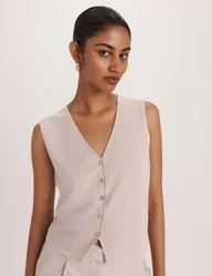 Sparkly V-Neck Button Through Knitted Vest Champagne female