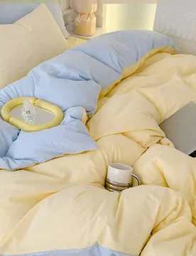 Juego de ropa de cama de 3 piezas, color amarillo claro y azul claro, que incluye 1 edredón, 2 fundas de almohada, lavable sin relleno, adecuado para - Shein - FashionsVida
