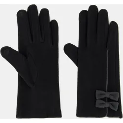 Guantes de tejido en rojo con detalles de lazo