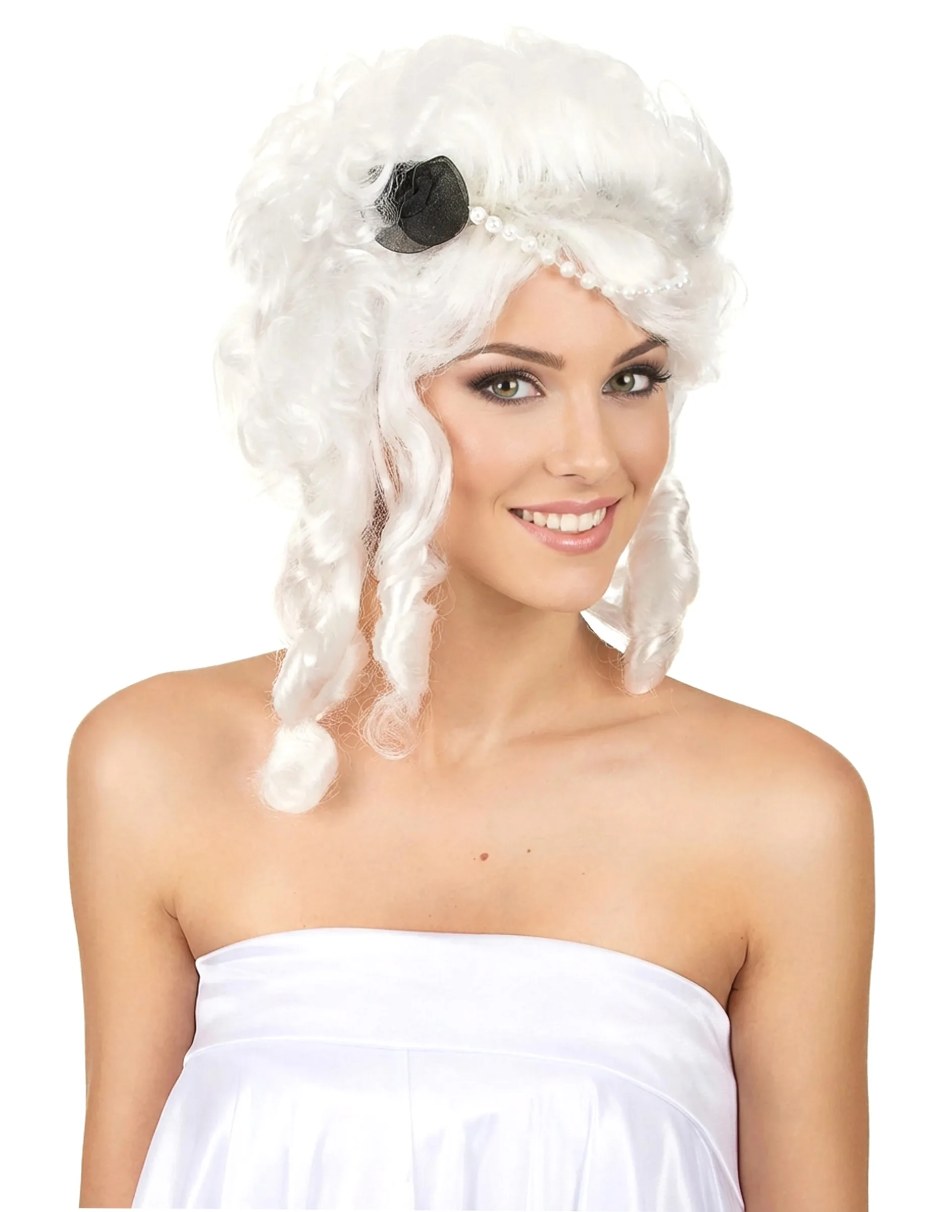 Renaissance-Damenperücke Hofdame mit Blume weiss - KARNEVAL-MEGASTORE - FashionsVida