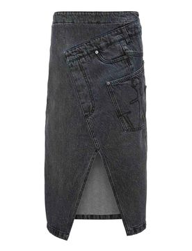 Gonna midi in denim intrecciato