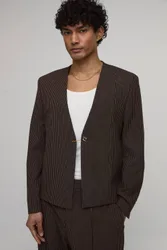 Herren Nadelstreifen Oversize Kastige Kragenlose Blazer Chocolate Größe 42