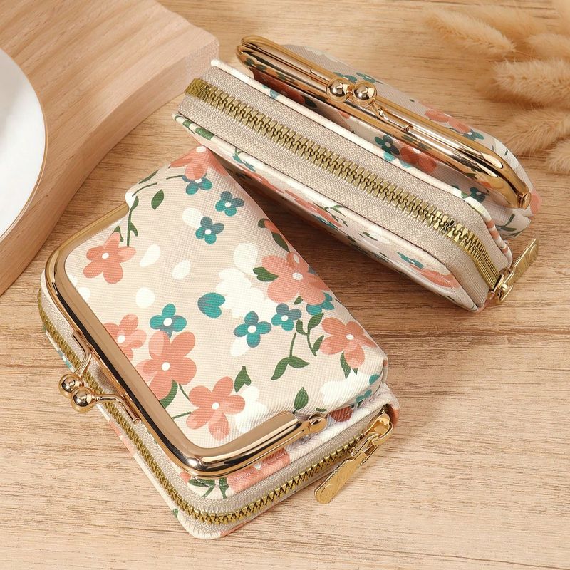 Cartera de mujer corta de piel sintética PU con cremallera y broche, gran capacidad, bolsillos para monedas y tarjetas, ligera, moderna, de estilo em