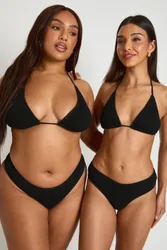 Womens Premium One Size Fits All Crinkle V Front Thong Bikini Bottom - Black Nylon - One Size