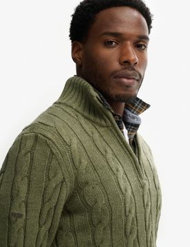 Superdry Herren Jacob Zopfstrick-pullover mit Reißverschluss Green - Größe: M