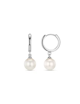 Pearl Drop Huggie Hoop Earrings - Silver - Orelia London - FashionsVida