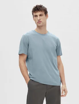 T-shirt avio tinta unita in puro cotone dal taglio dritto - Homme - FashionsVida