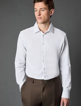 Men's White Pique Slim Fit Long Sleeve Shirt Size: Small - White - Size: S - Burton - FashionsVida
