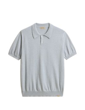 Men's Button-Front Cotton Polo Shirt with Ribbed Collar and Logo Plate