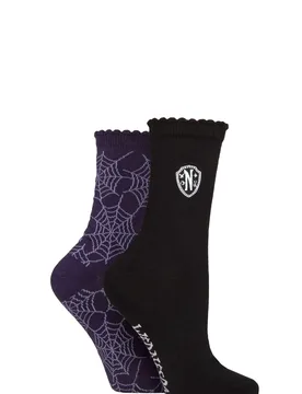 Women's 2 Pair SOCKSHOP Wednesday Addams Cotton Socks Multi 4-7 Women's - Multi Coloured - Size: Small - Film & TV Characters - FashionsVida