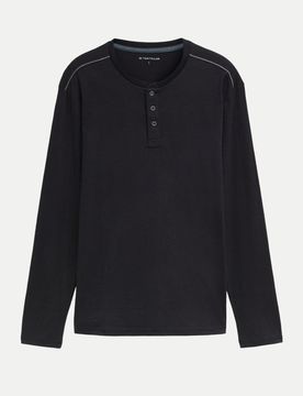 Langarmshirt mit Henley Kragen Schwarz M