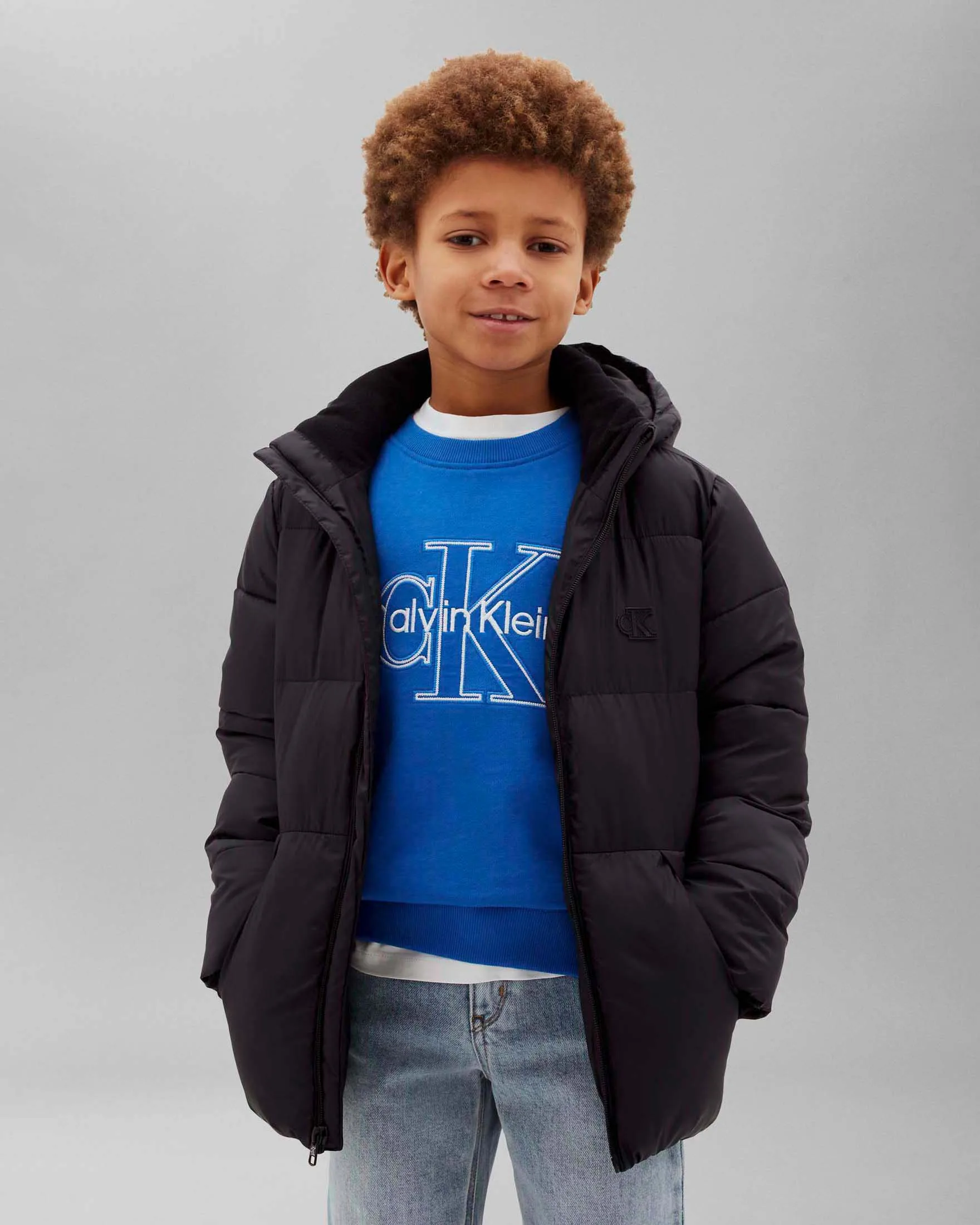 Giaccone nero in puro cotone con cappuccio e zip - Calvin Klein - FashionsVida